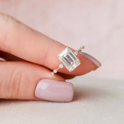 3 CT Emerald Dainty Pave Moissanite Engagement Ring