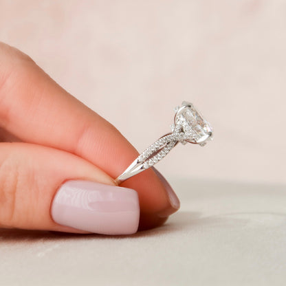 3 CT Oval Hidden Halo & Criss Cross Pave Moissanite Engagement Ring