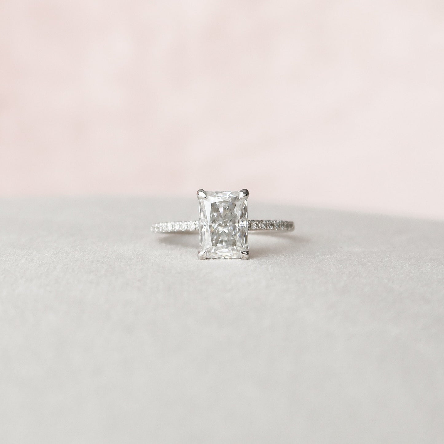 2 CT Radiant Hidden Halo & Pave Moissanite Engagement Ring