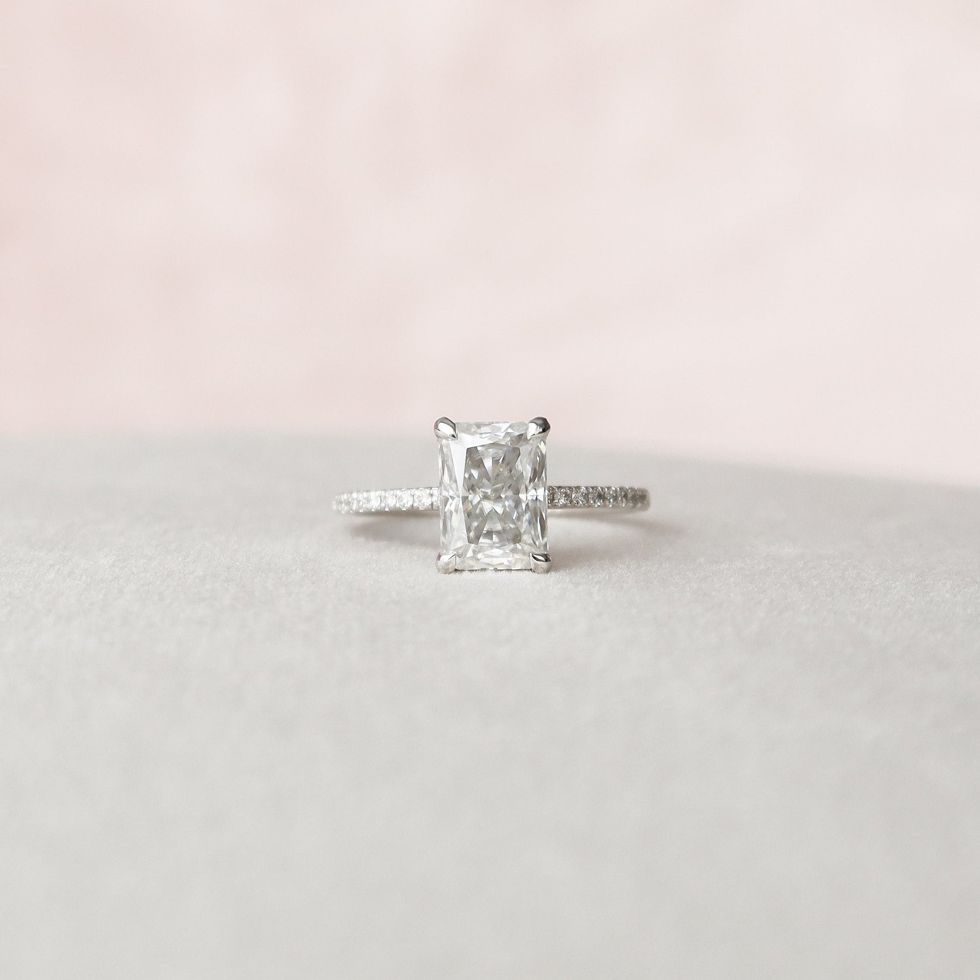 2 CT Radiant Hidden Halo & Pave Moissanite Engagement Ring