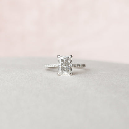 2 CT Radiant Hidden Halo & Pave Moissanite Engagement Ring