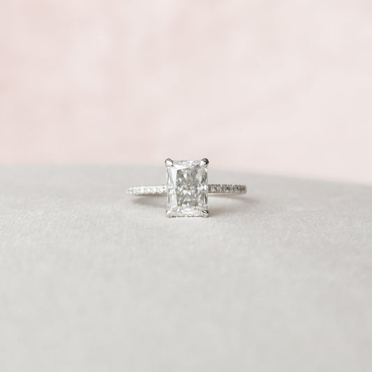 2 CT Radiant Hidden Halo & Pave Moissanite Engagement Ring