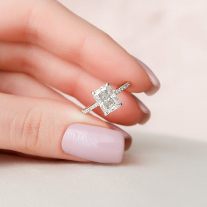 2 CT Radiant Hidden Halo & Pave Moissanite Engagement Ring