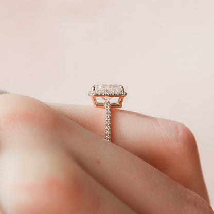 2 CT Radiant Halo & Pave Moissanite Engagement Ring