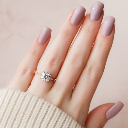2 CT Cushion Hidden Halo & Dainty Pave Moissanite Engagement Ring