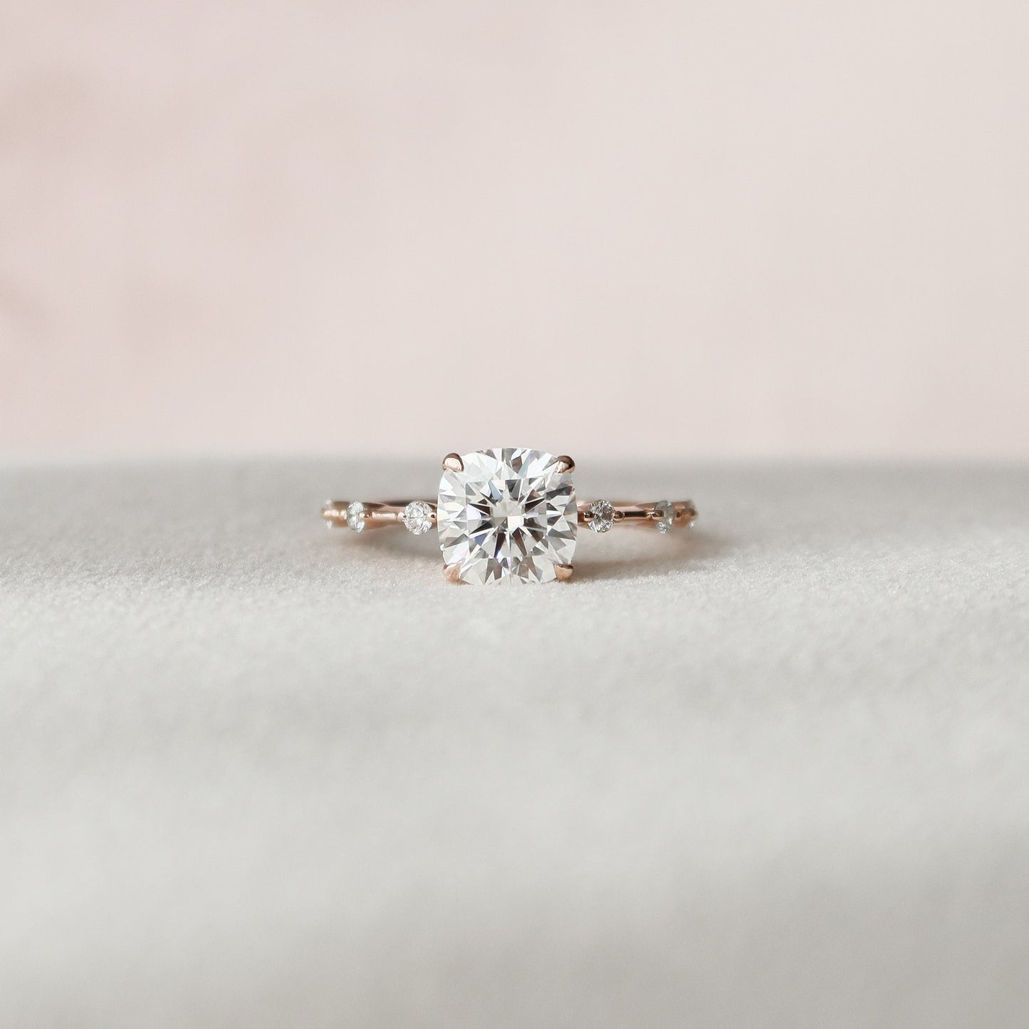 2 CT Cushion Hidden Halo & Dainty Pave Moissanite Engagement Ring
