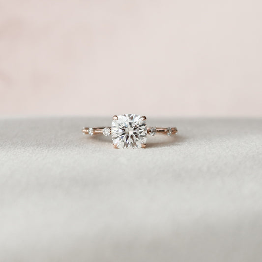 2 CT Cushion Hidden Halo & Dainty Pave Moissanite Engagement Ring