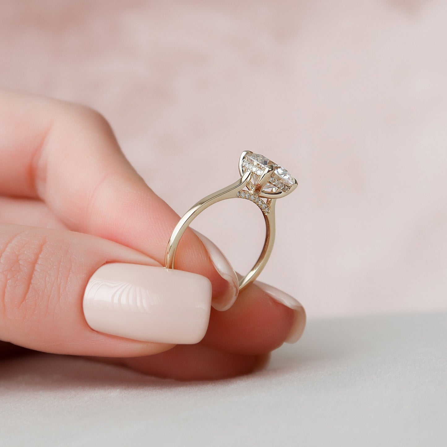 3 CT Round Hidden Halo & Pave Moissanite Engagement Ring
