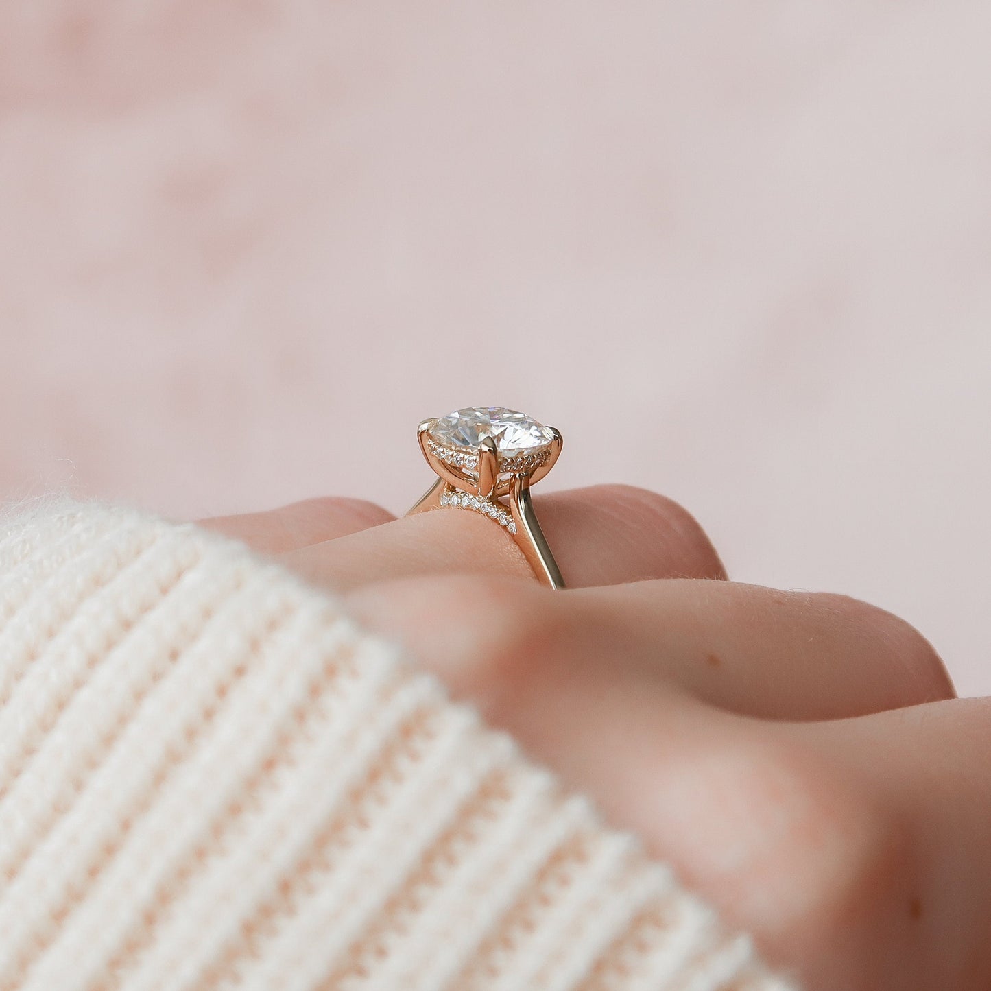 3 CT Round Hidden Halo & Pave Moissanite Engagement Ring