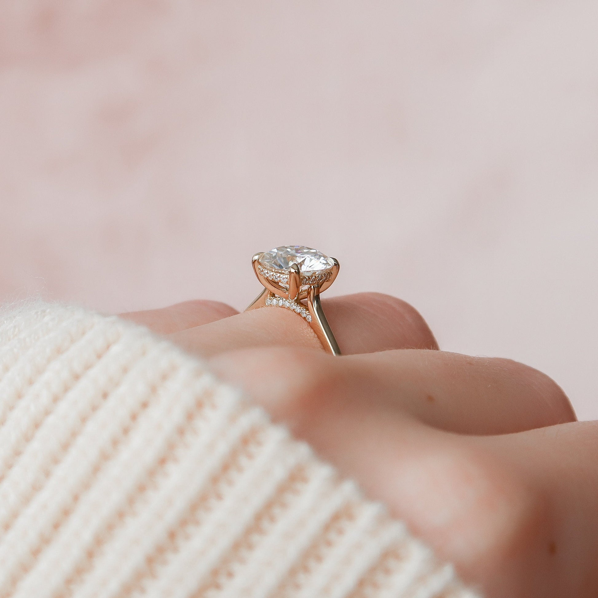 3 CT Round Hidden Halo & Pave Moissanite Engagement Ring
