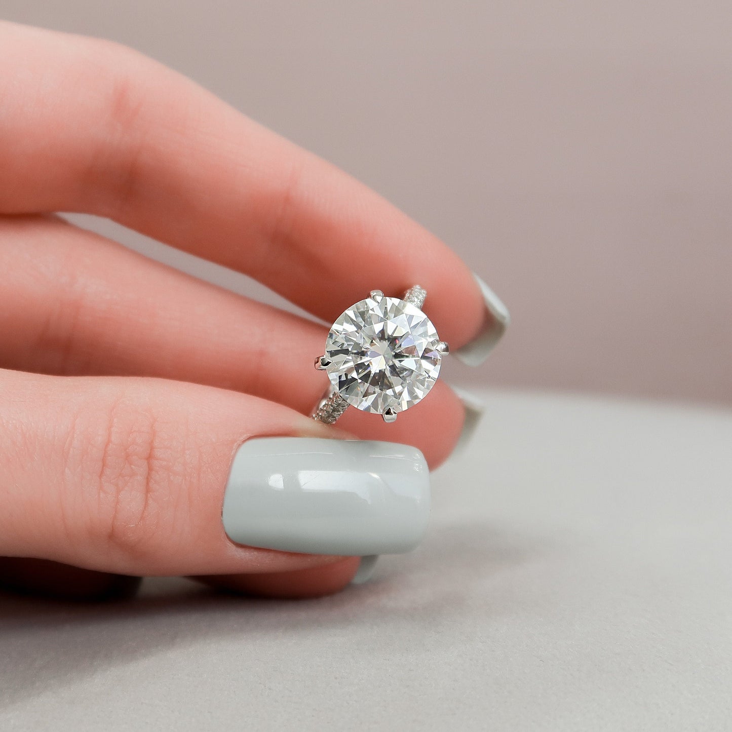 5 CT Round Hidden Halo & Pave Moissanite Engagement Ring