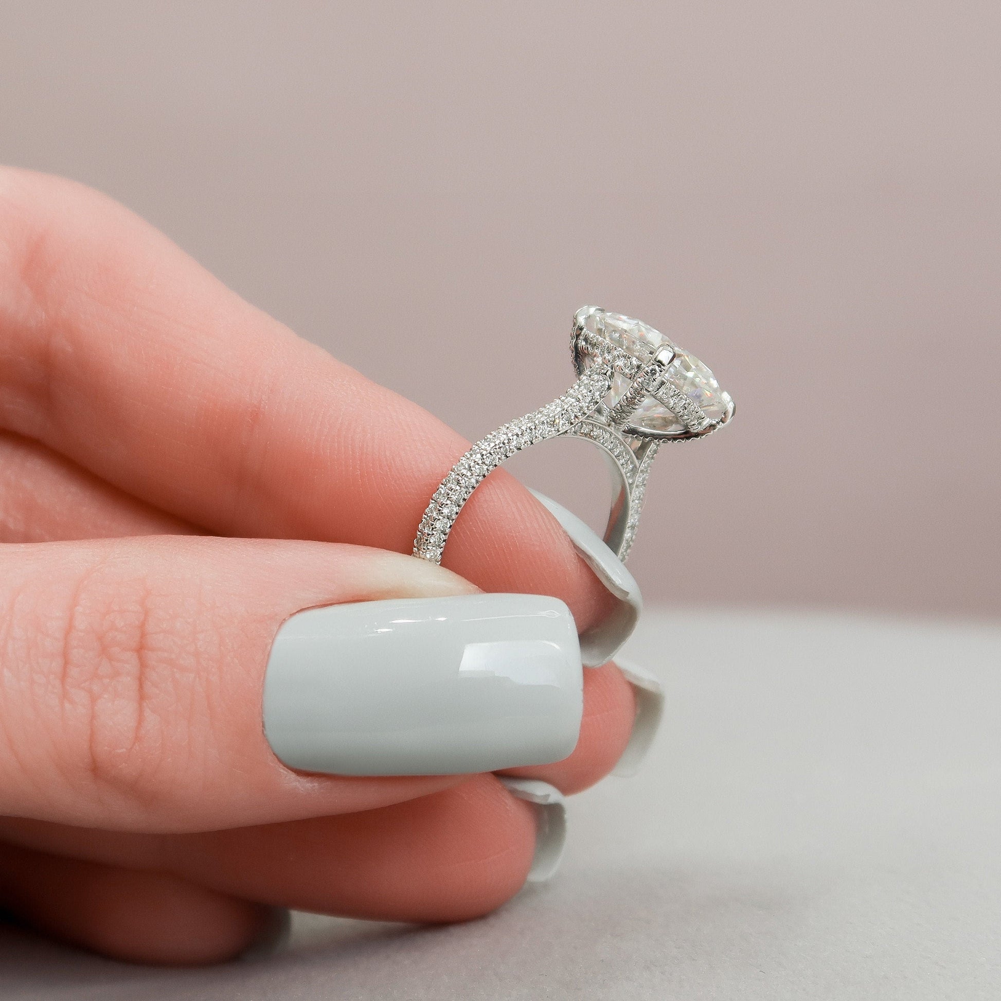 5 CT Round Hidden Halo & Pave Moissanite Engagement Ring