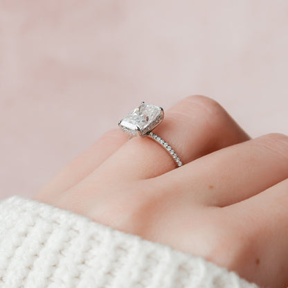 3.5 CT Radiant Hidden Halo & Pave Moissanite Engagement Ring