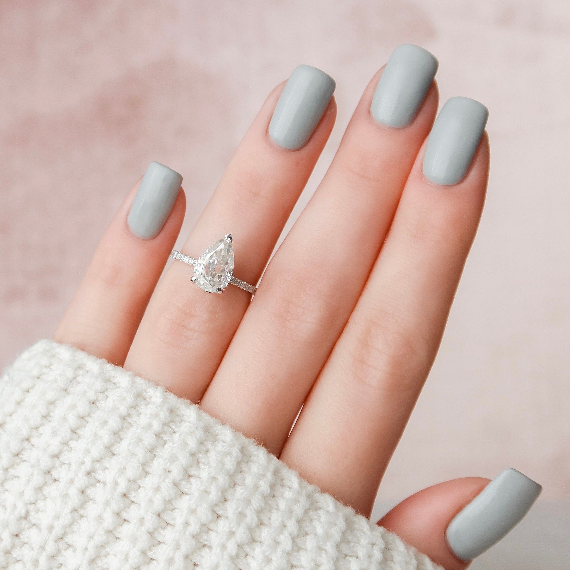 2 CT Pear Hidden Halo & Pave Moissanite Engagement RIng