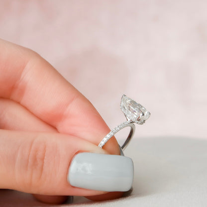 2 CT Pear Hidden Halo & Pave Moissanite Engagement RIng