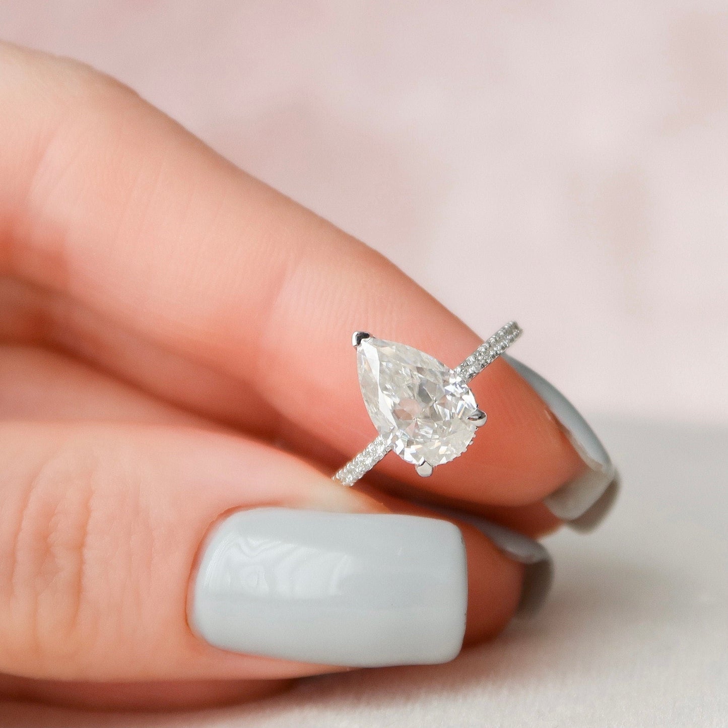 2 CT Pear Hidden Halo & Pave Moissanite Engagement RIng