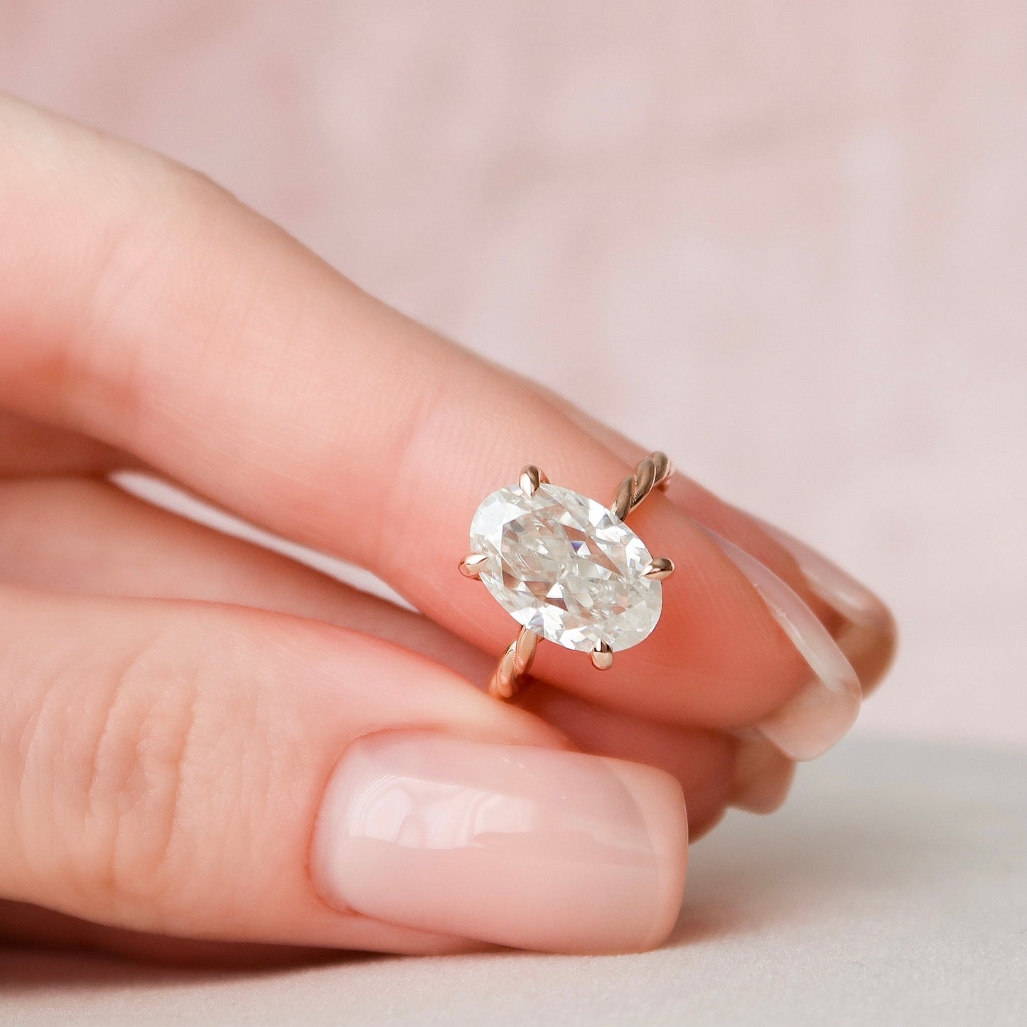 3.5 CT Oval Hidden Halo Moissanite Engagement Ring