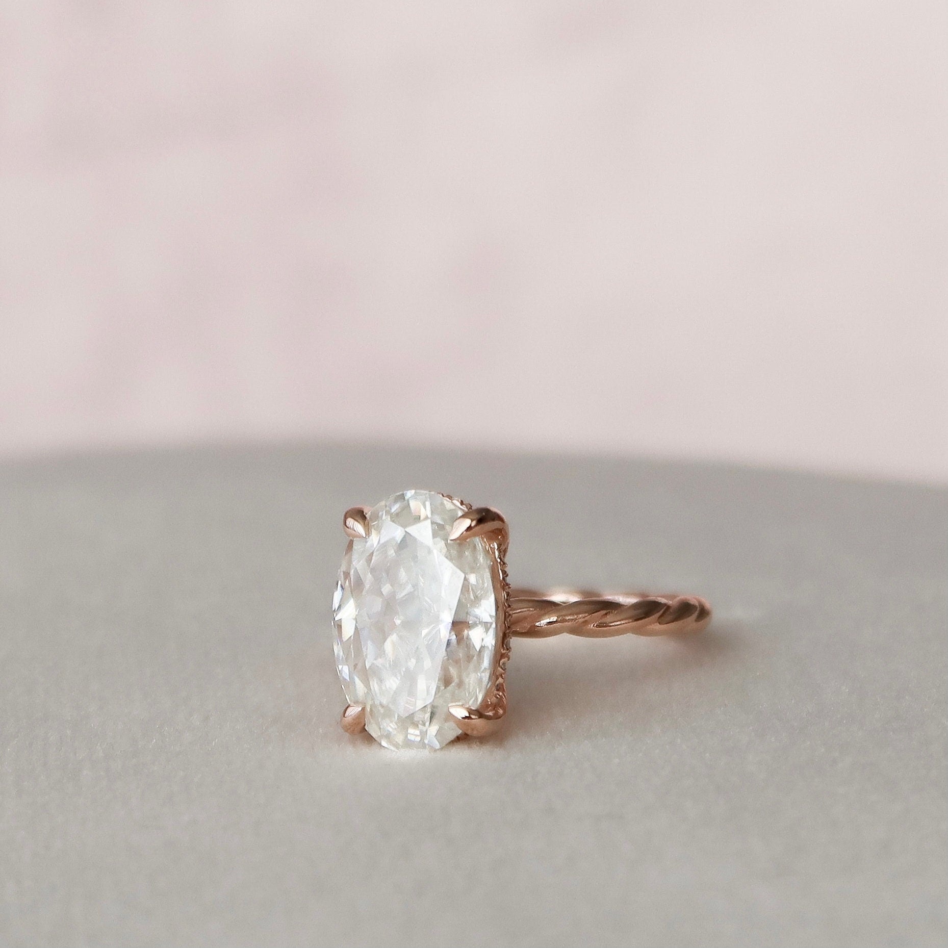 3.5 CT Oval Hidden Halo Moissanite Engagement Ring