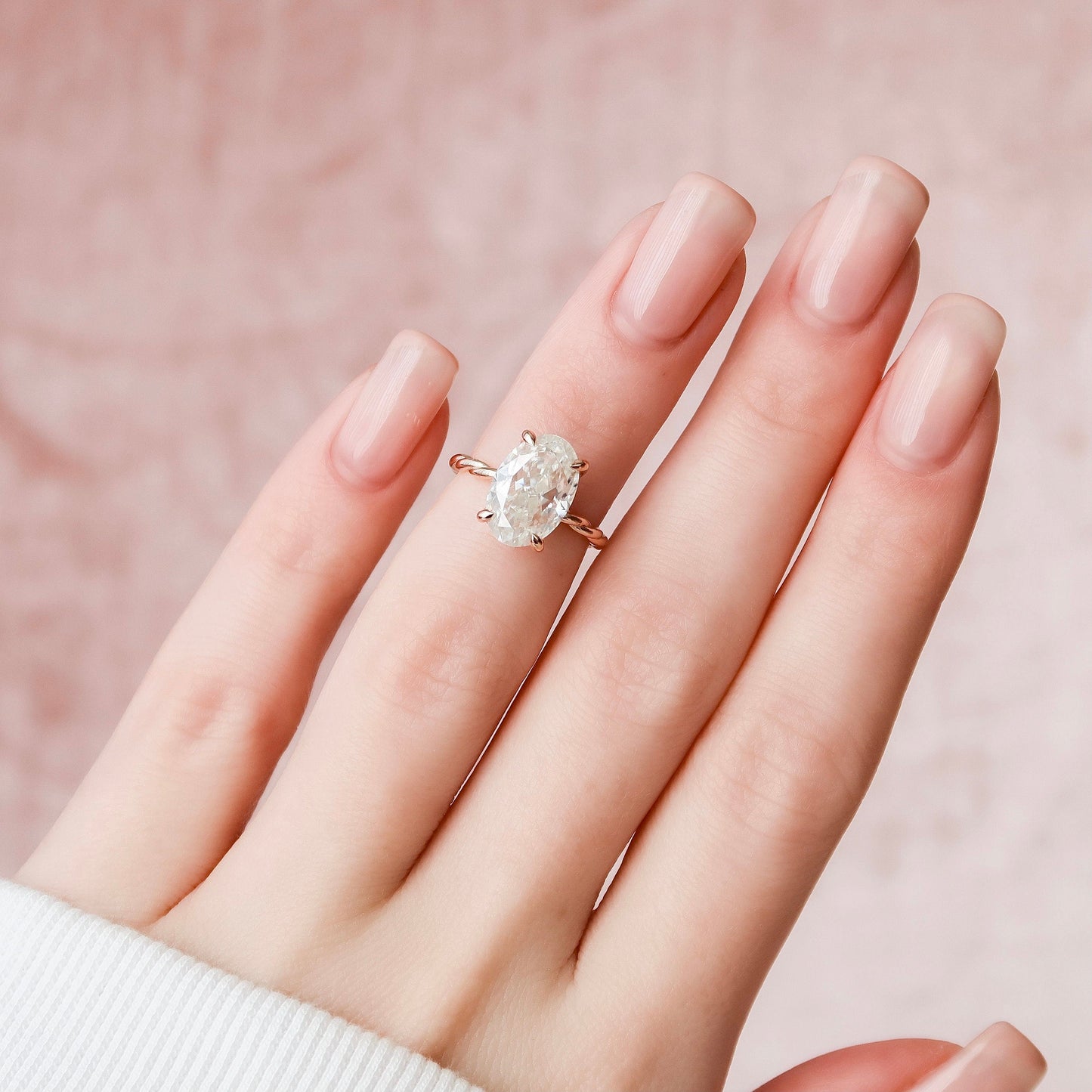 3.5 CT Oval Hidden Halo Moissanite Engagement Ring