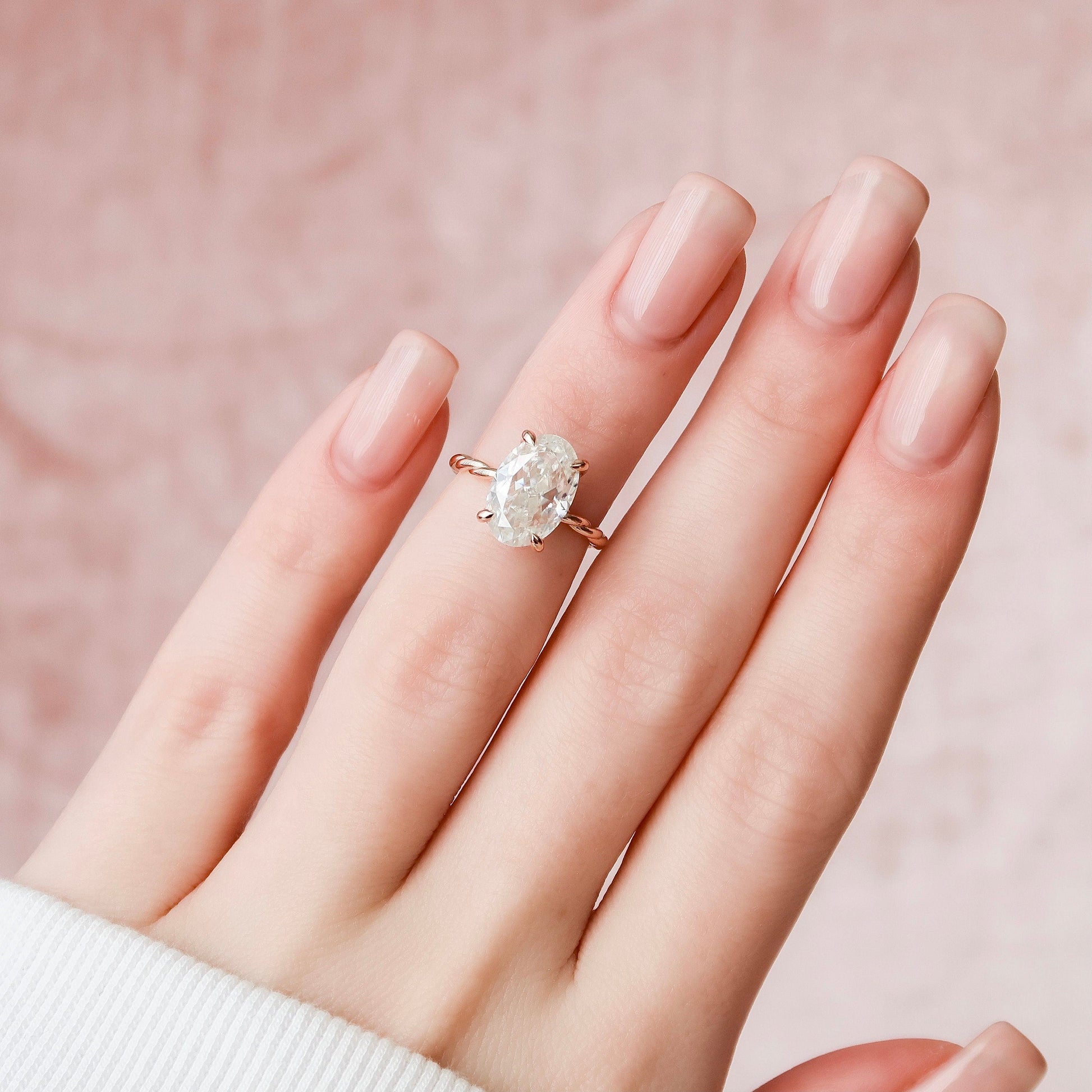3.5 CT Oval Hidden Halo Moissanite Engagement Ring