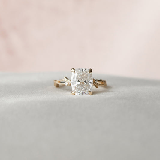 4 CT Cushion Twig Pave Moissanite Engagement Ring