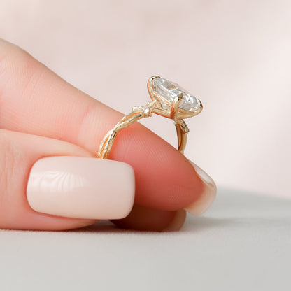 4 CT Cushion Twig Pave Moissanite Engagement Ring