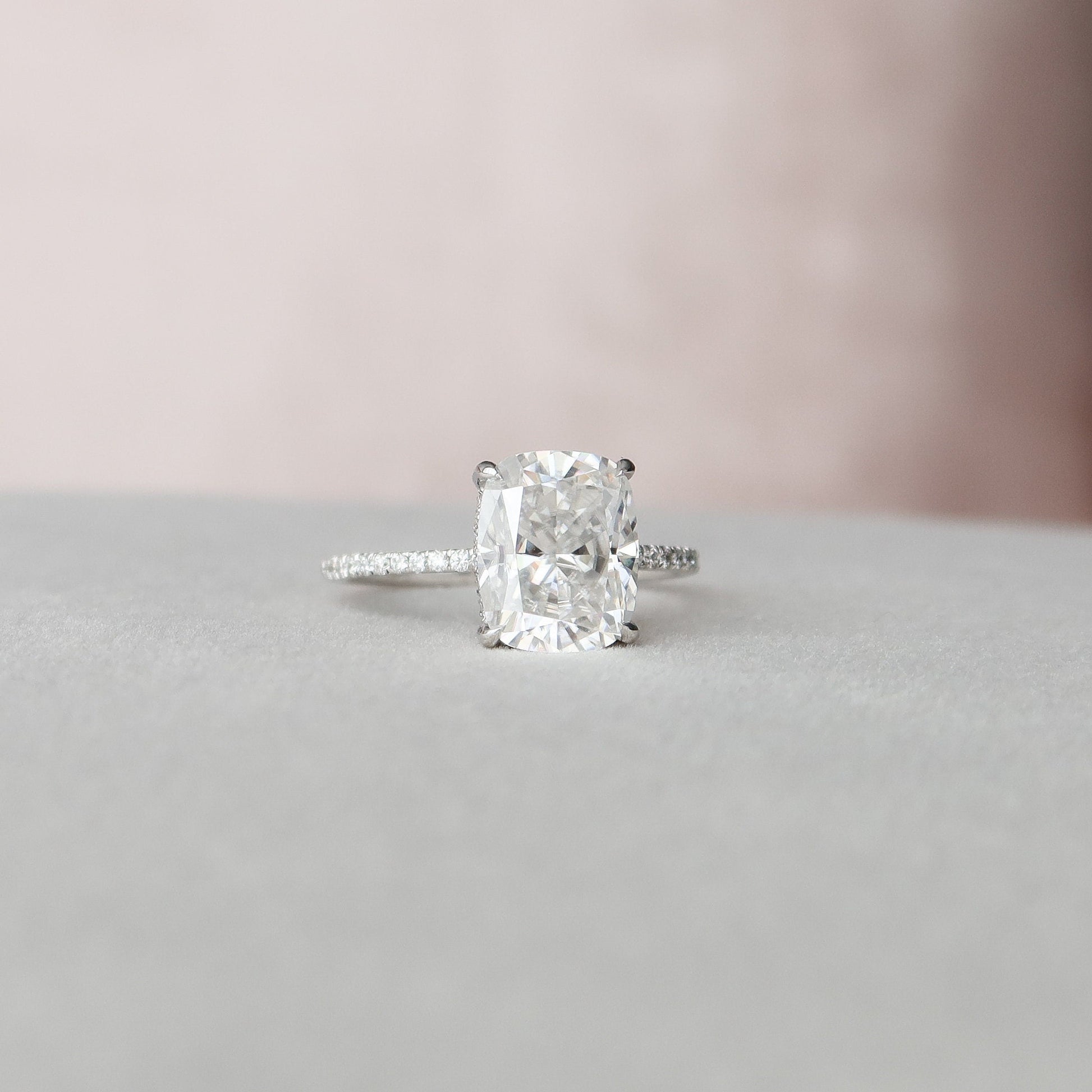 4 CT Elongated Cushion Hidden Halo & Pave Moissanite Engagement Ring