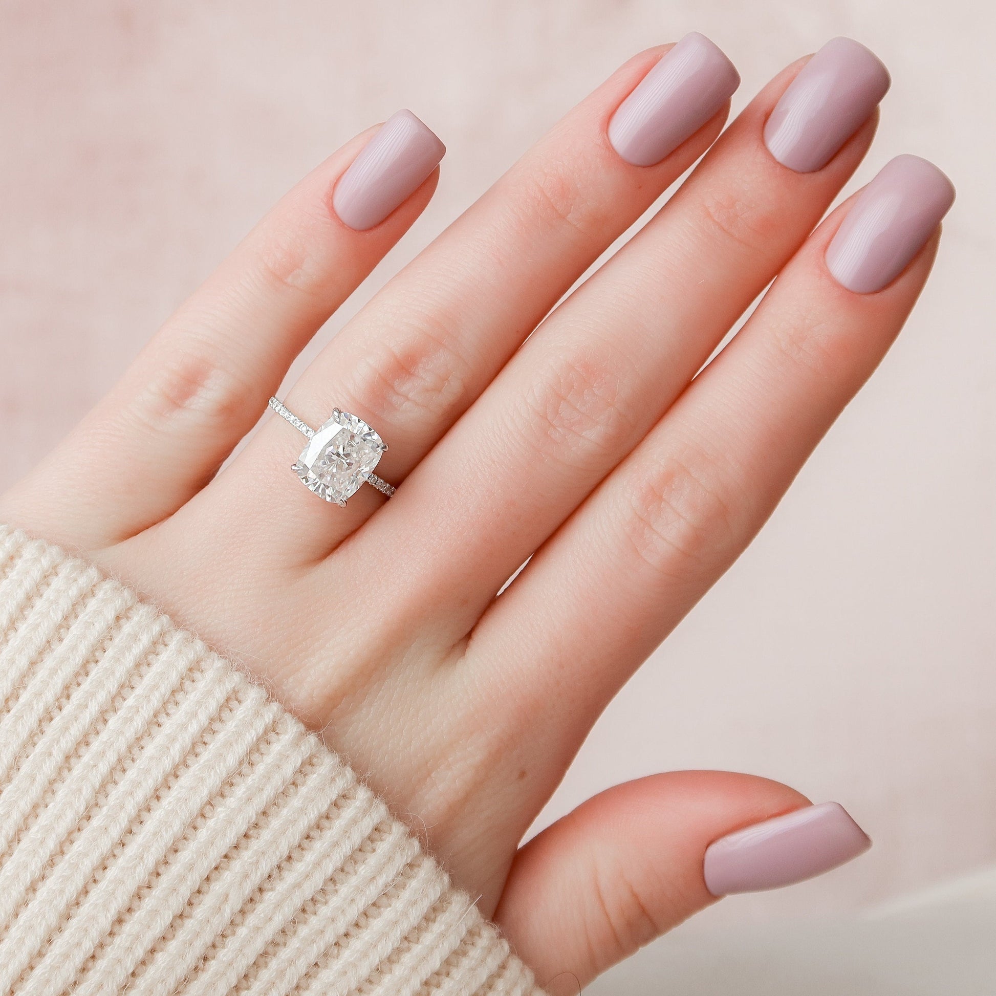 4 CT Elongated Cushion Hidden Halo & Pave Moissanite Engagement Ring