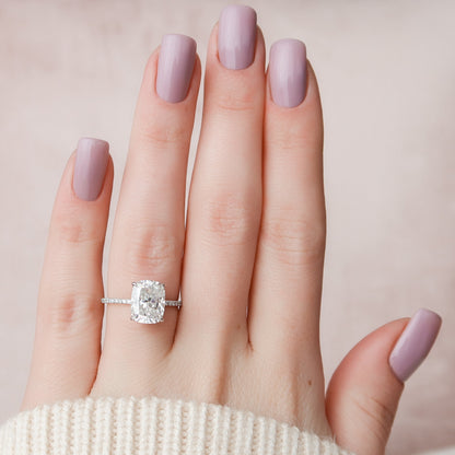 4 CT Elongated Cushion Hidden Halo & Pave Moissanite Engagement Ring