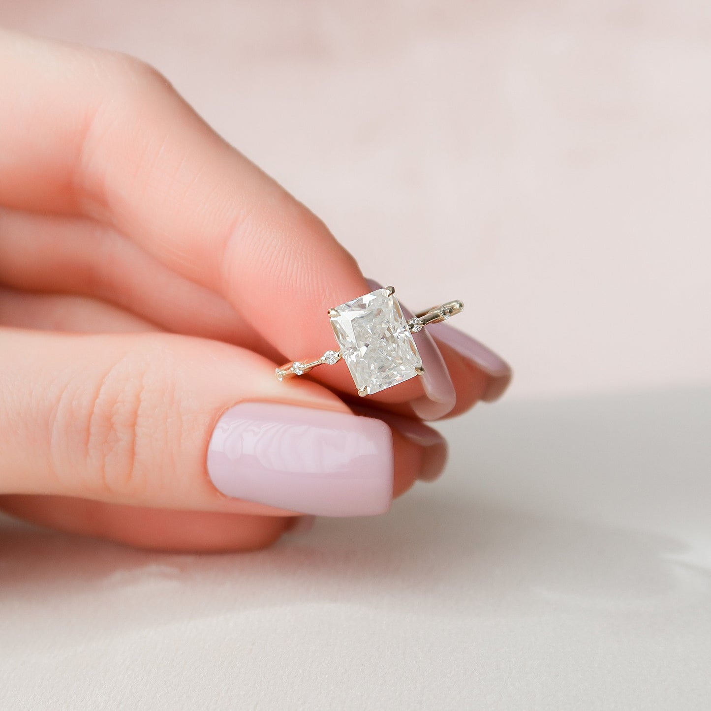 3.5 CT Radiant Dainty Pave Moissanite Engagement Ring