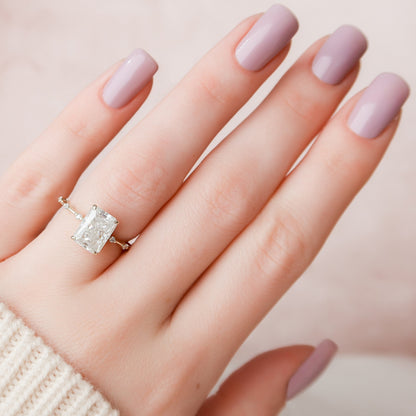 3.5 CT Radiant Dainty Pave Moissanite Engagement Ring
