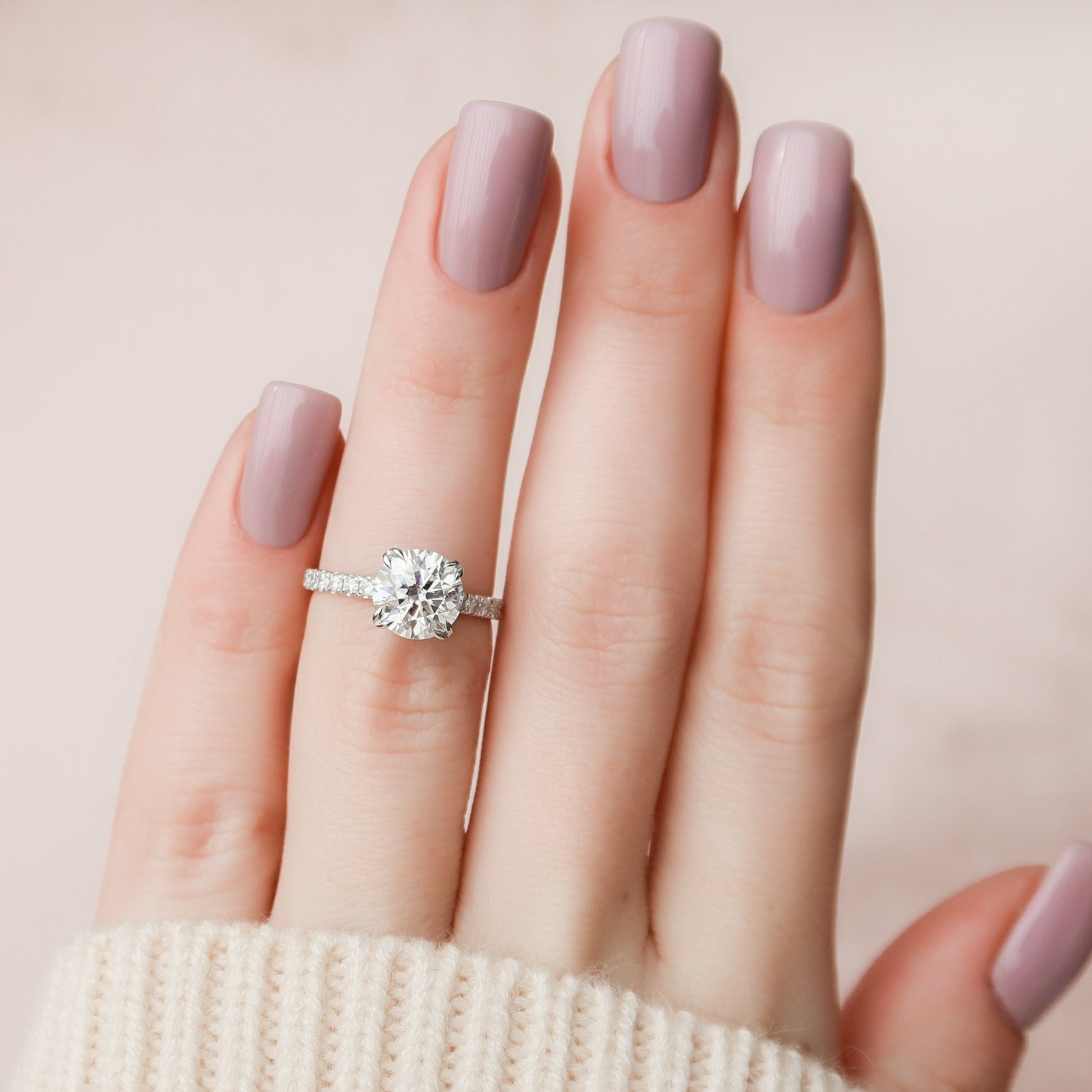 2 CT Round Hidden Halo & Pave Moissanite Engagement Ring
