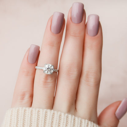 2 CT Round Hidden Halo & Pave Moissanite Engagement Ring
