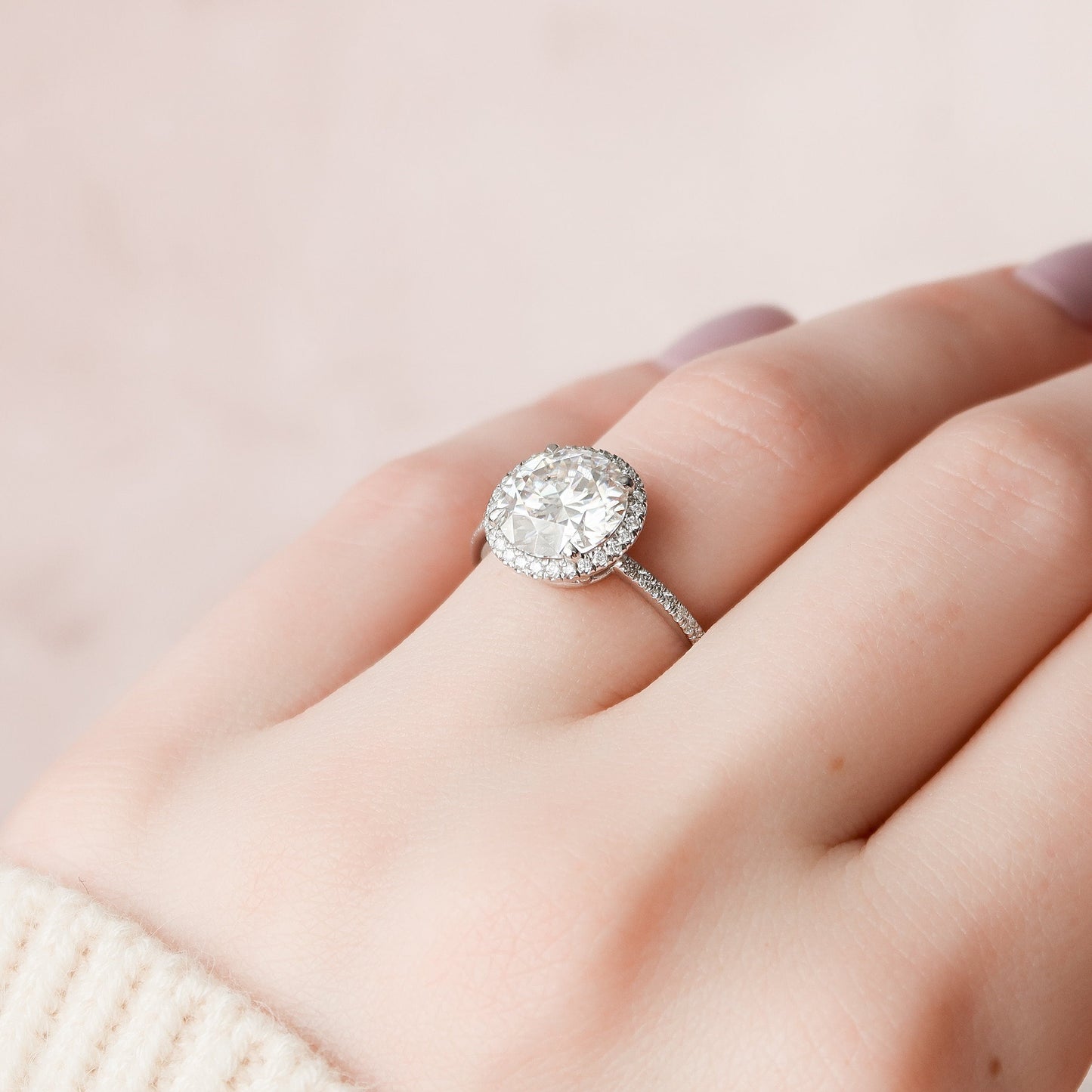 3 CT Round Halo & Pave Moissanite Engagement Ring