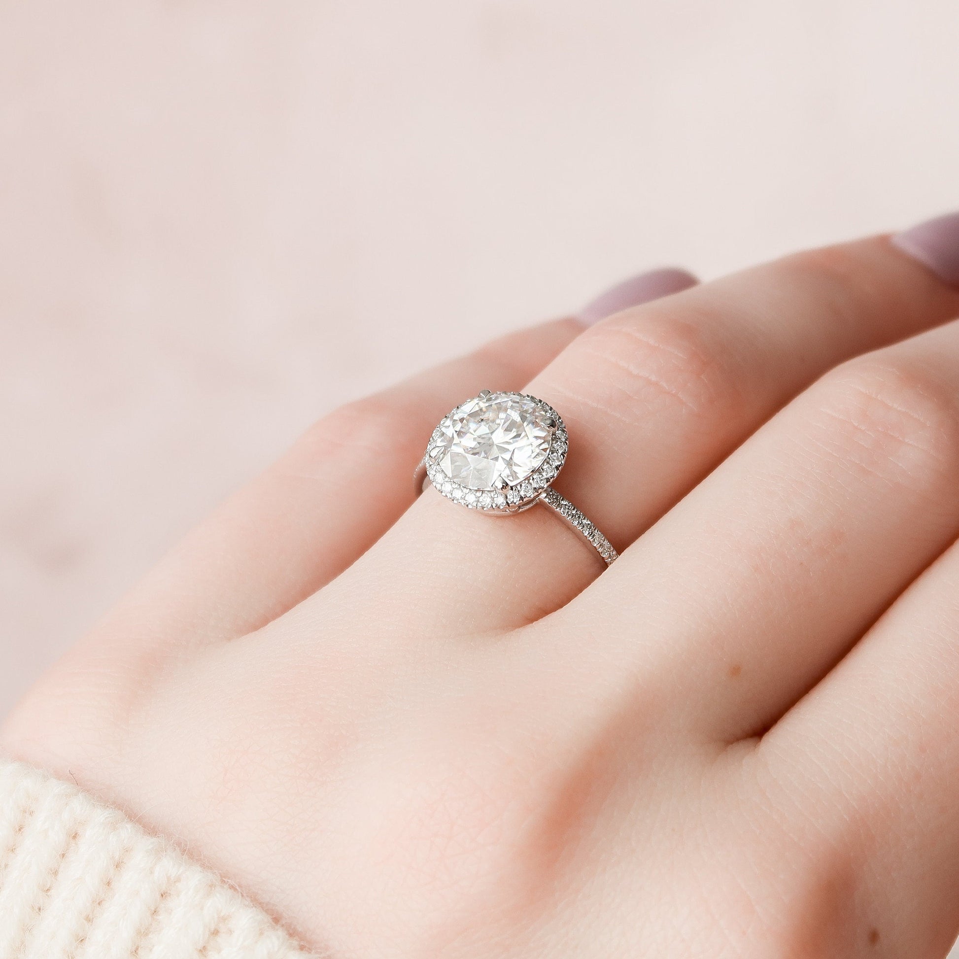 3 CT Round Halo & Pave Moissanite Engagement Ring