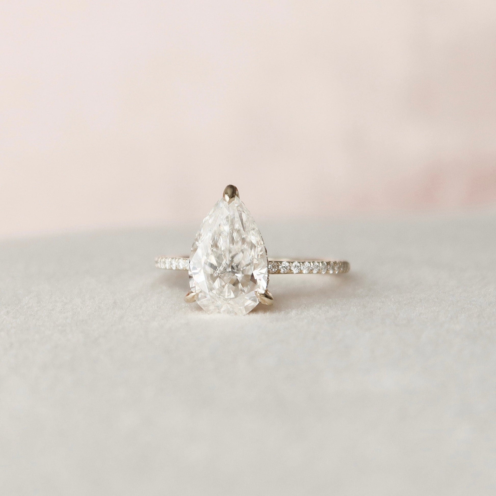 2.5 CT Pear Hidden Halo & Pave Moissanite Engagement Ring