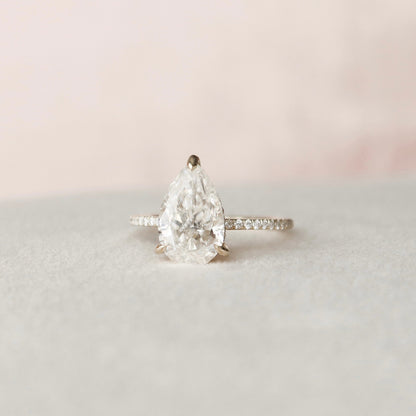 2.5 CT Pear Hidden Halo & Pave Moissanite Engagement Ring