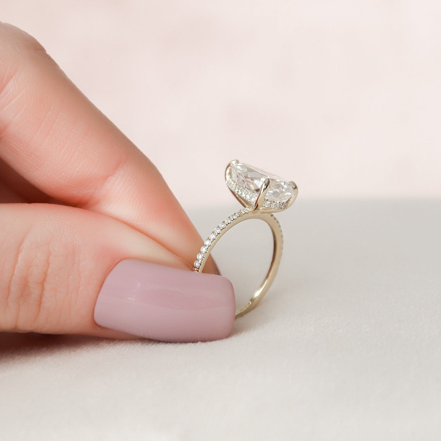 2.5 CT Pear Hidden Halo & Pave Moissanite Engagement Ring