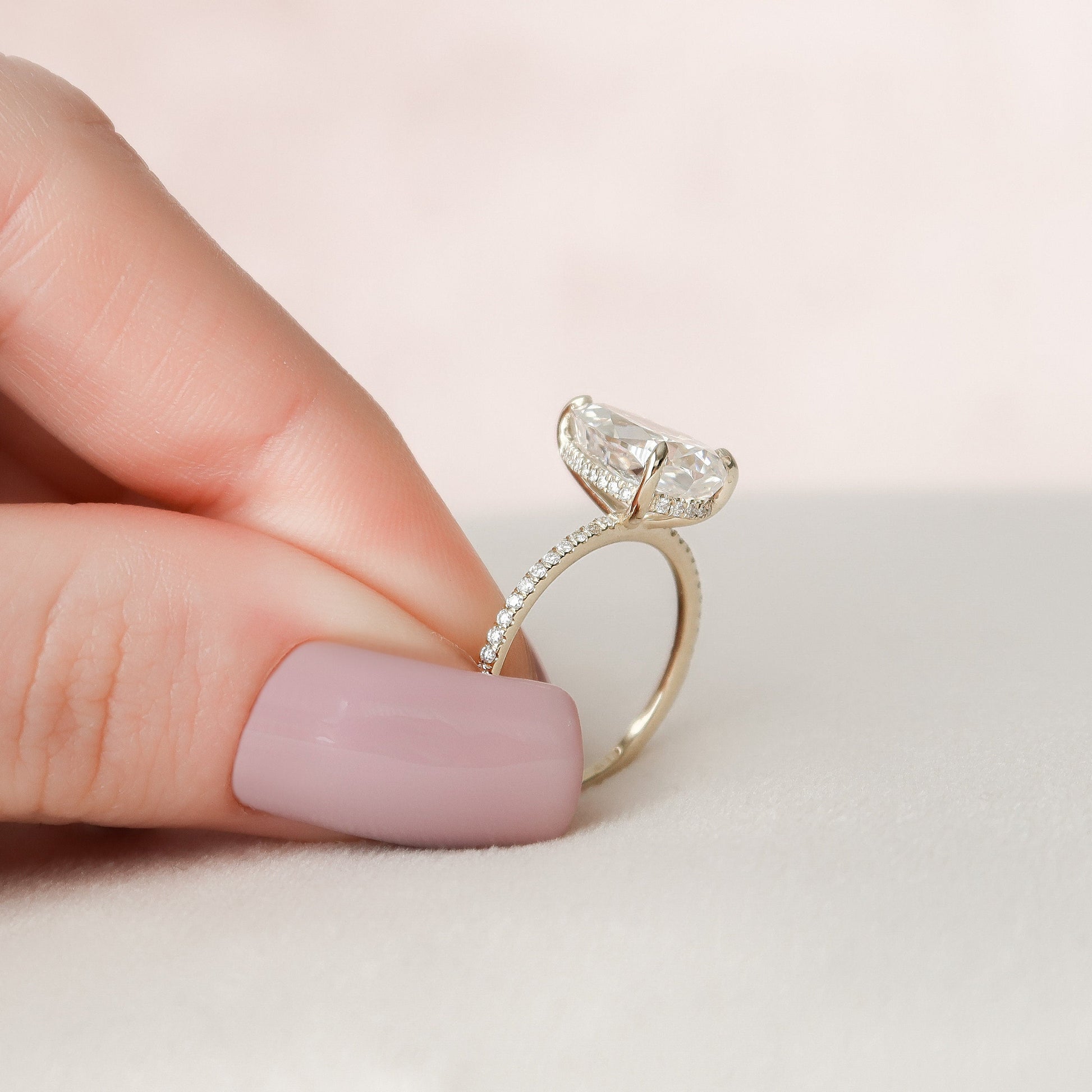 2.5 CT Pear Hidden Halo & Pave Moissanite Engagement Ring
