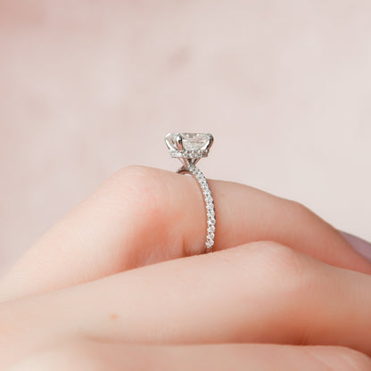 1.5 CT Elongated Cushion Hidden Halo & Pave Moissanite Engagement Ring
