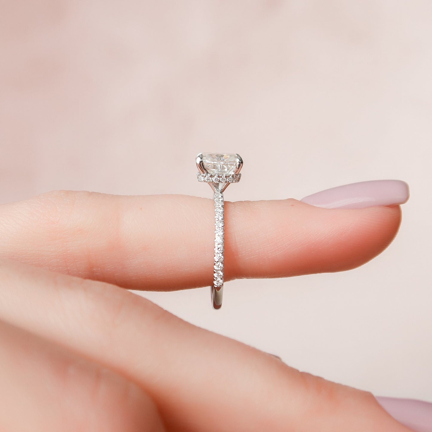 1.5 CT Elongated Cushion Hidden Halo & Pave Moissanite Engagement Ring