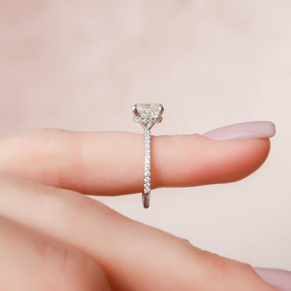1.5 CT Elongated Cushion Hidden Halo & Pave Moissanite Engagement Ring