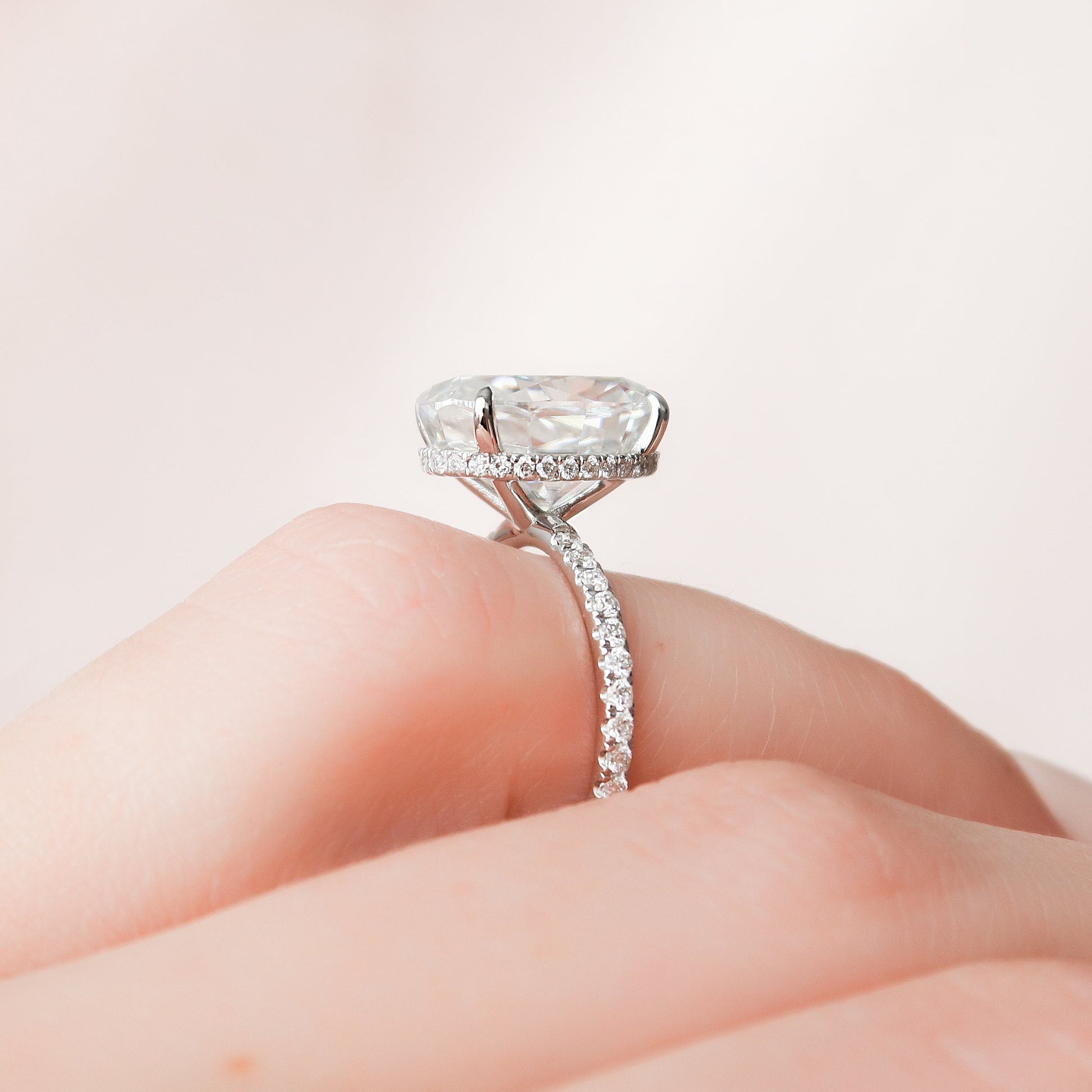 5 CT Oval Hidden Halo & Pave Moissanite Engagement Ring
