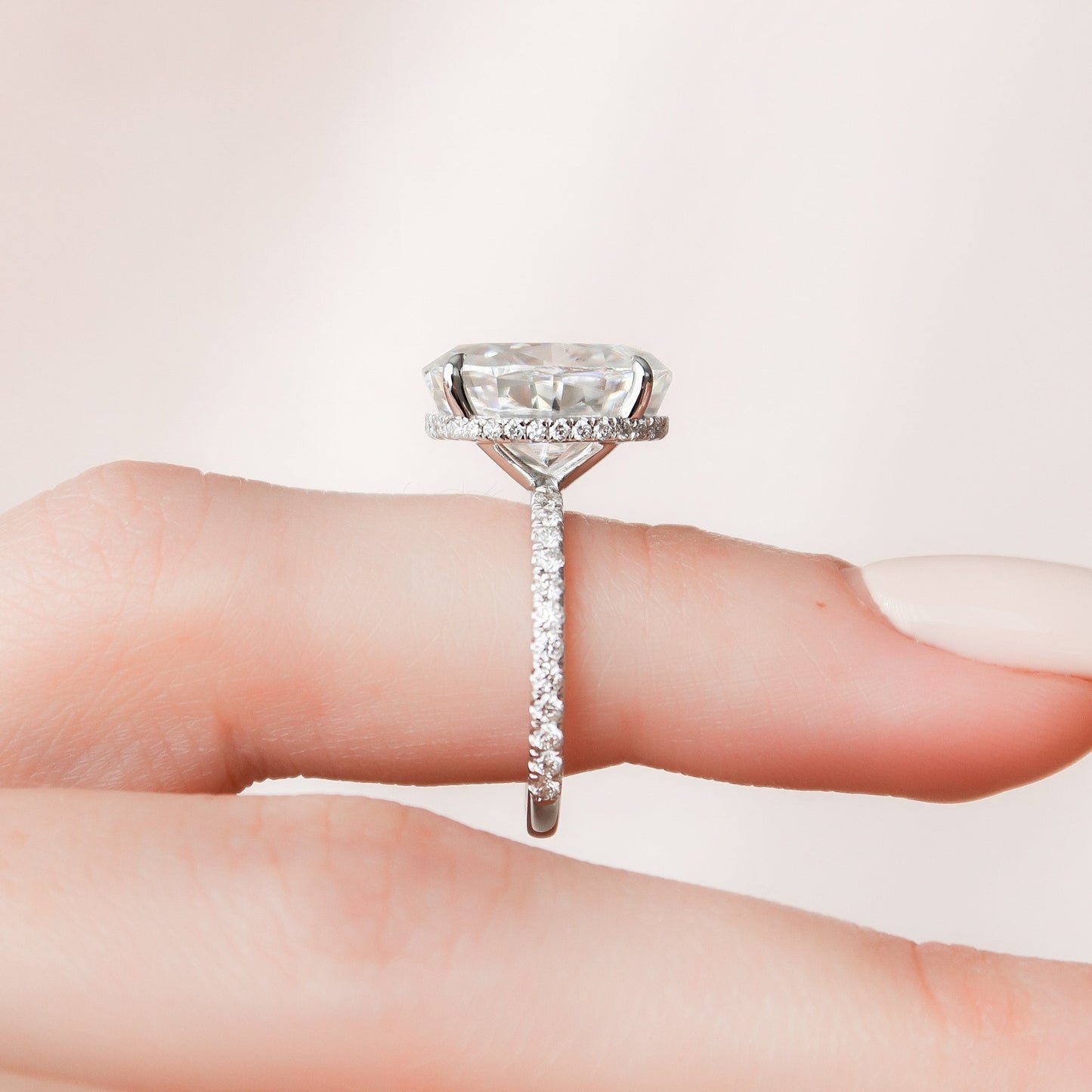 5 CT Oval Hidden Halo & Pave Moissanite Engagement Ring