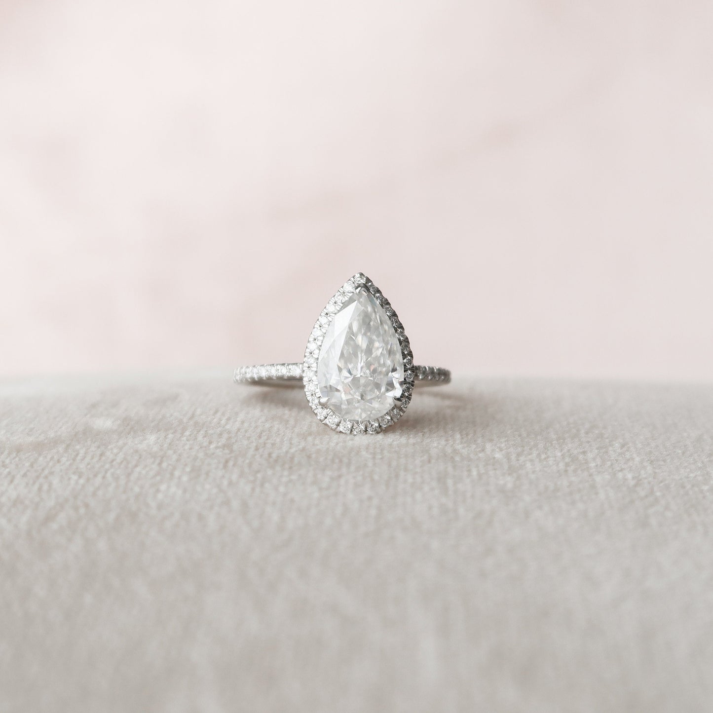 2.5 CT Pear Halo & Pave Moissanite Engagement Ring
