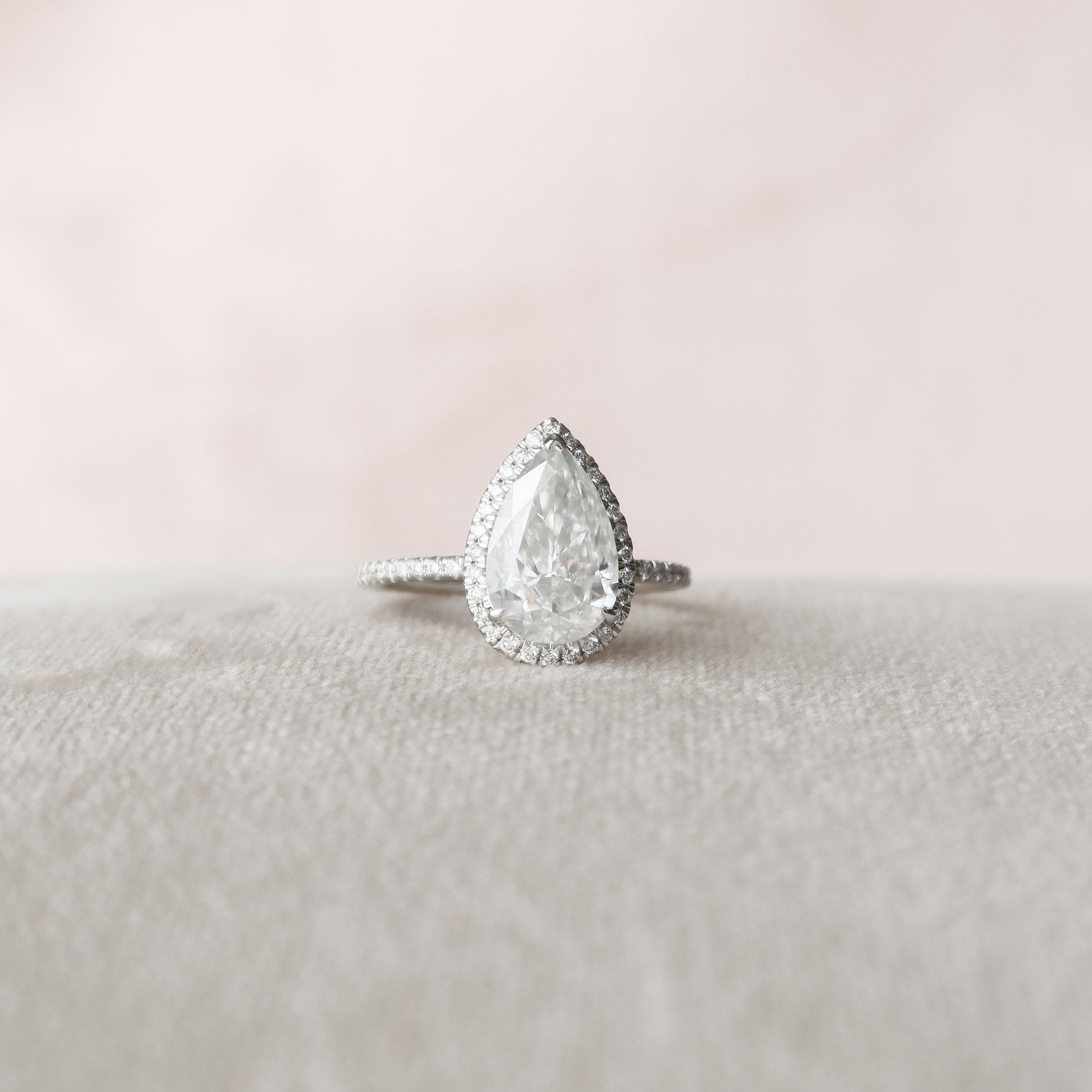 2.5 CT Pear Halo & Pave Moissanite Engagement Ring