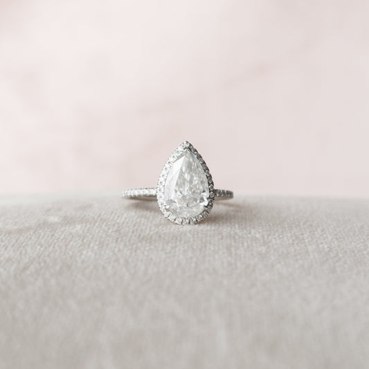 2.5 CT Pear Halo & Pave Moissanite Engagement Ring