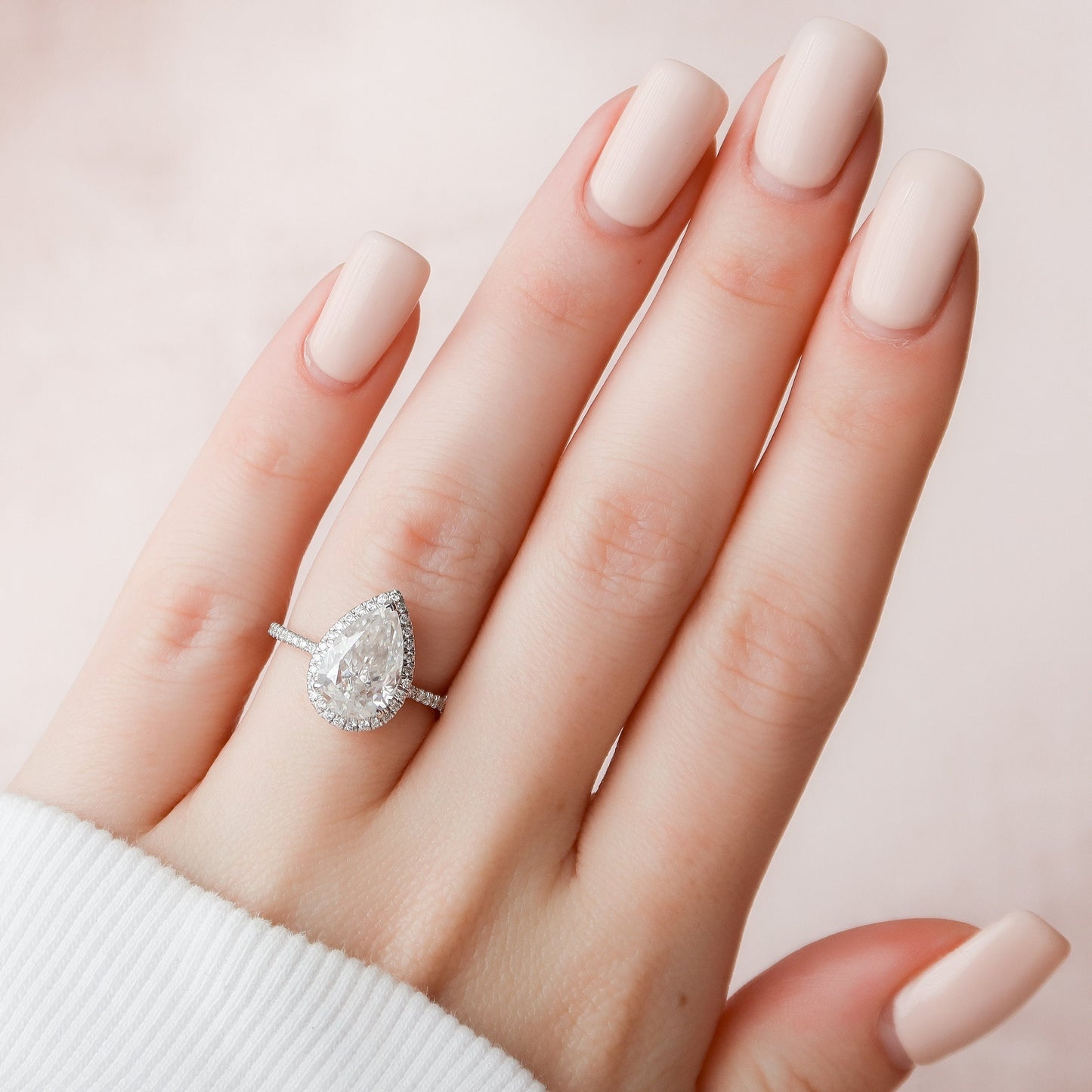 2.5 CT Pear Halo & Pave Moissanite Engagement Ring