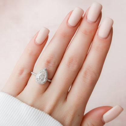 2.5 CT Pear Halo & Pave Moissanite Engagement Ring