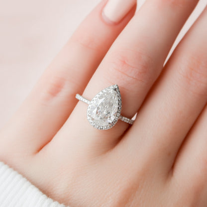 2.5 CT Pear Halo & Pave Moissanite Engagement Ring